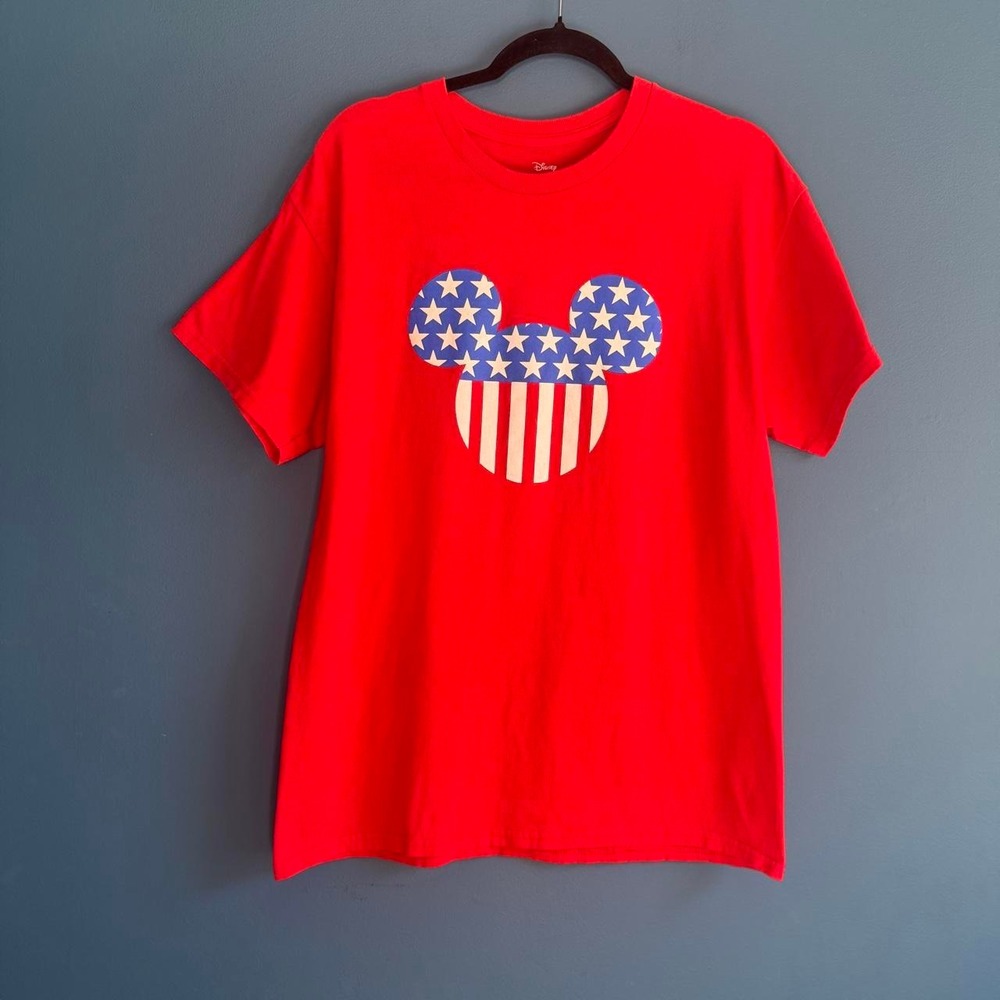 Disney Patriotic T Shirt Size Large Red White Blue Flag Mickey Mouse Ears USA